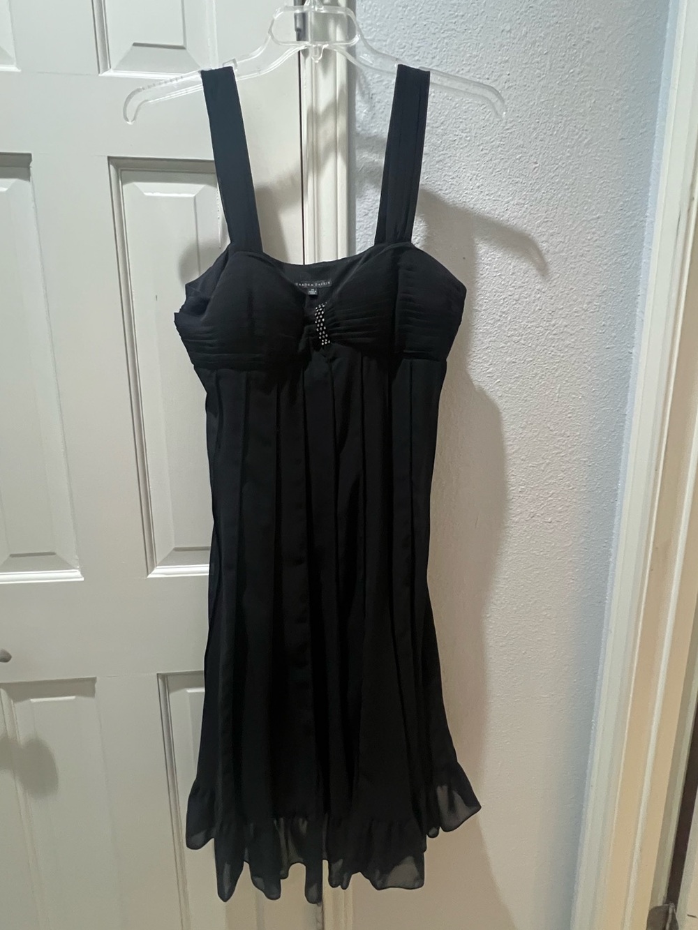 Sandra Darren Black Chiffon Pleated Mini Dress